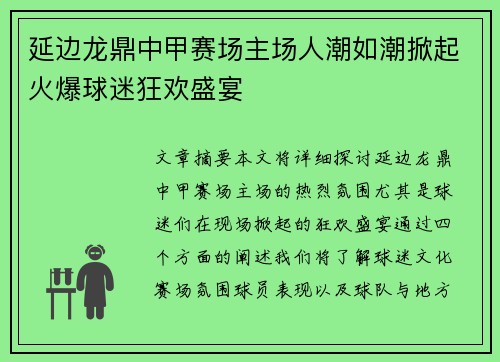 延边龙鼎中甲赛场主场人潮如潮掀起火爆球迷狂欢盛宴 延边龙鼎中甲赛场主场人潮如潮掀起火爆球迷狂欢盛宴